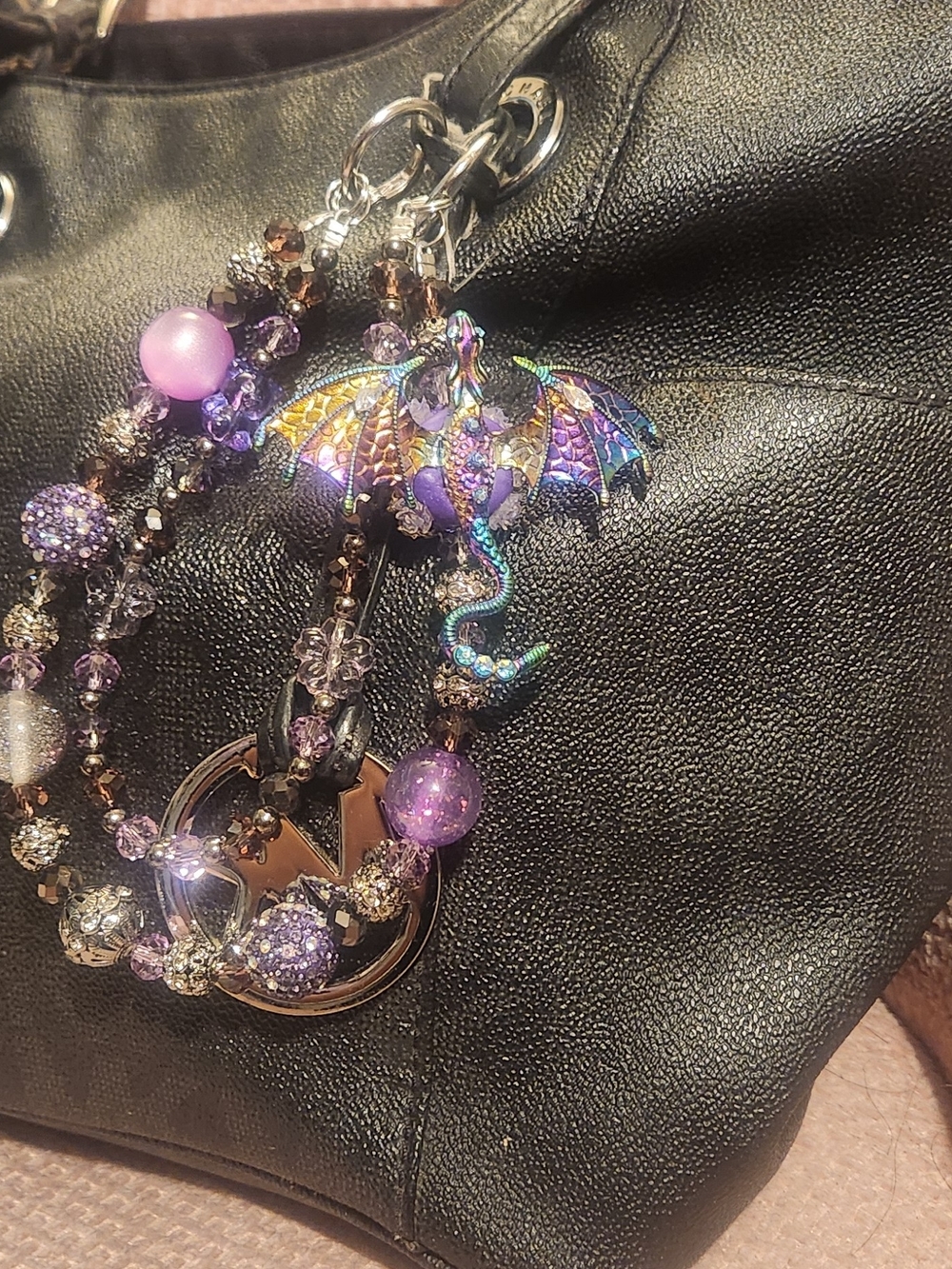 Iridescent Purple Dragon Charm Bag Accessory - Picture 4 of 5